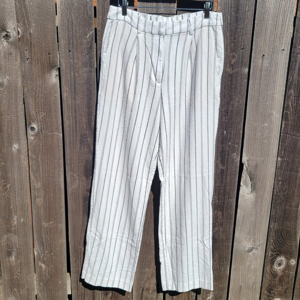 Old Navy Taylor Wide Leg Trouser Extra High Rise Linen Blend Striped Pant M Tall - Picture 2 of 6